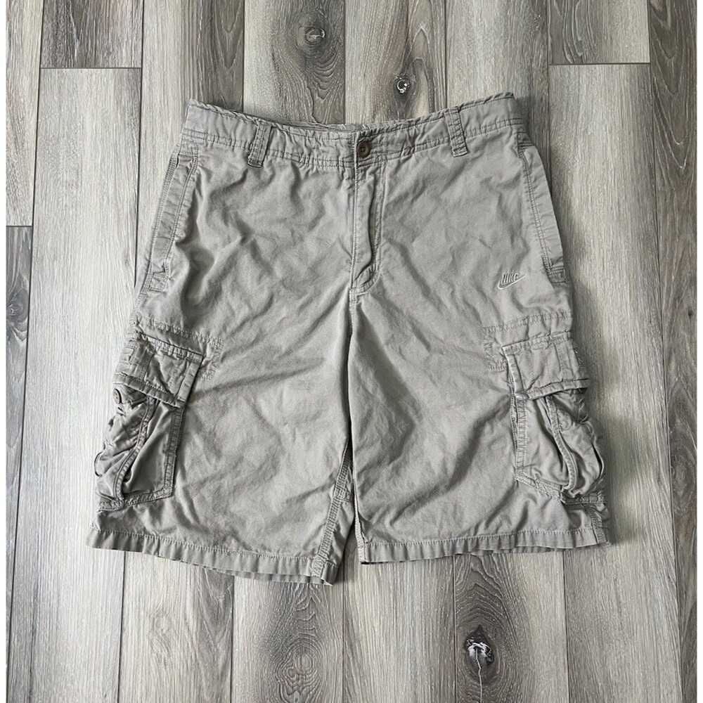 Nike Sportswear Shorts Khaki Cargo Twill Utility Logo Drawstring Y2K Mens Sz M